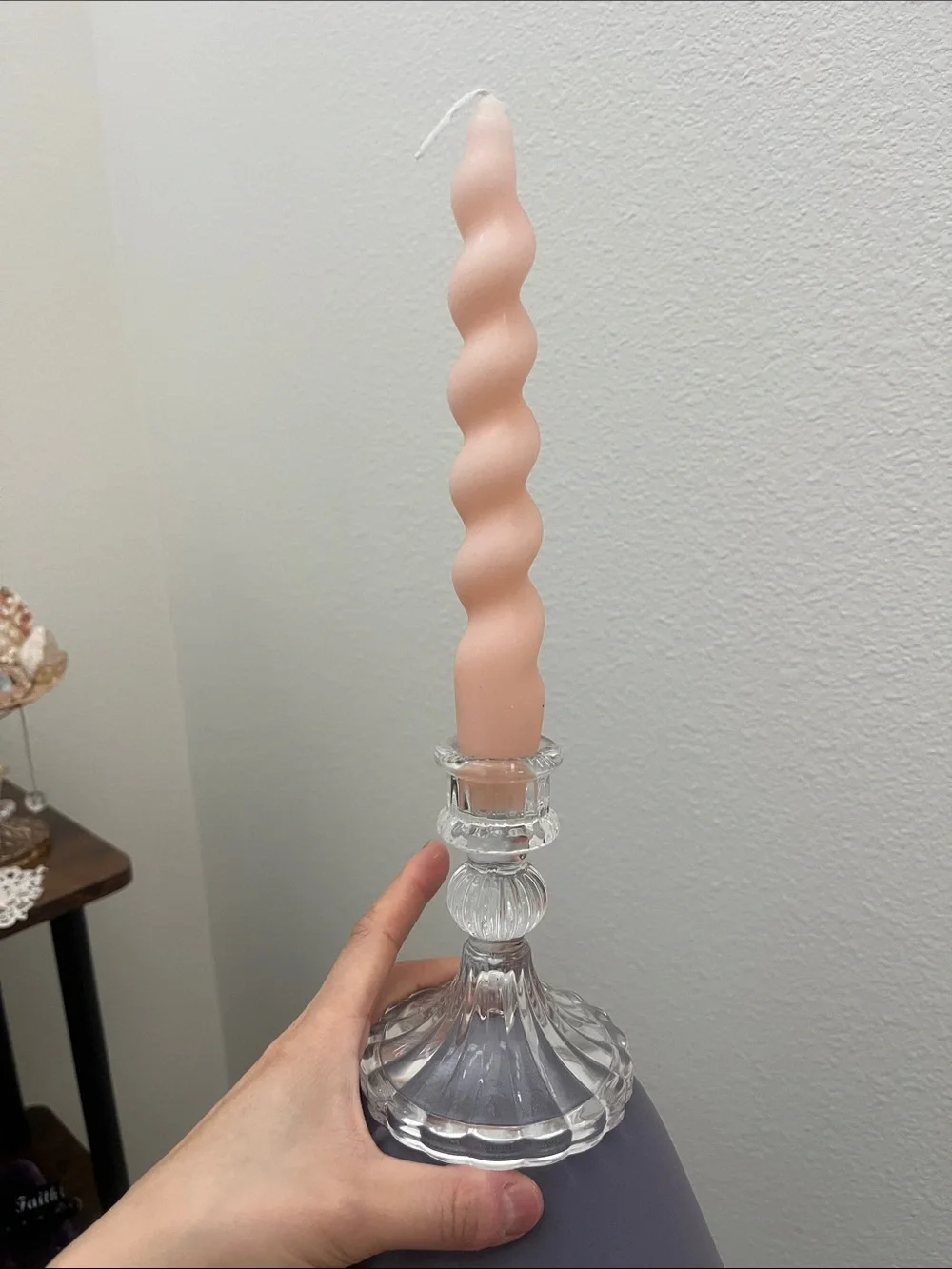 Blush Pink Spiral Taper Candle Holder - Home Accents